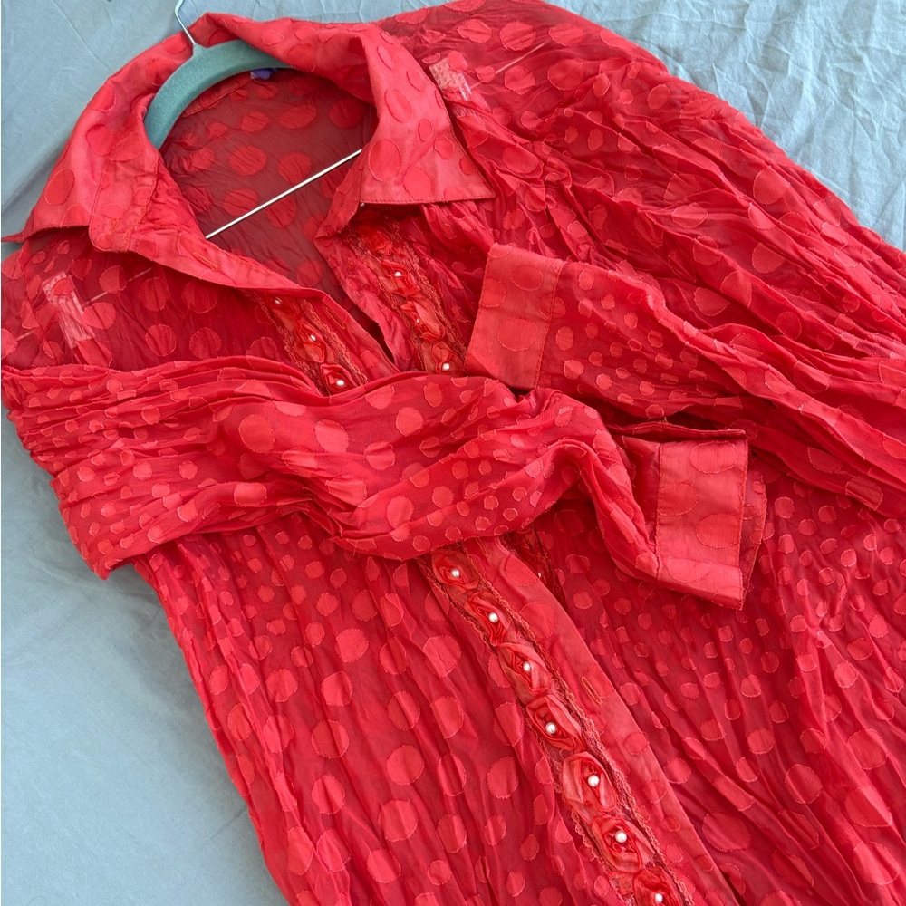 Orange Polka Dot Blouse- size M - Picture 4 of 7